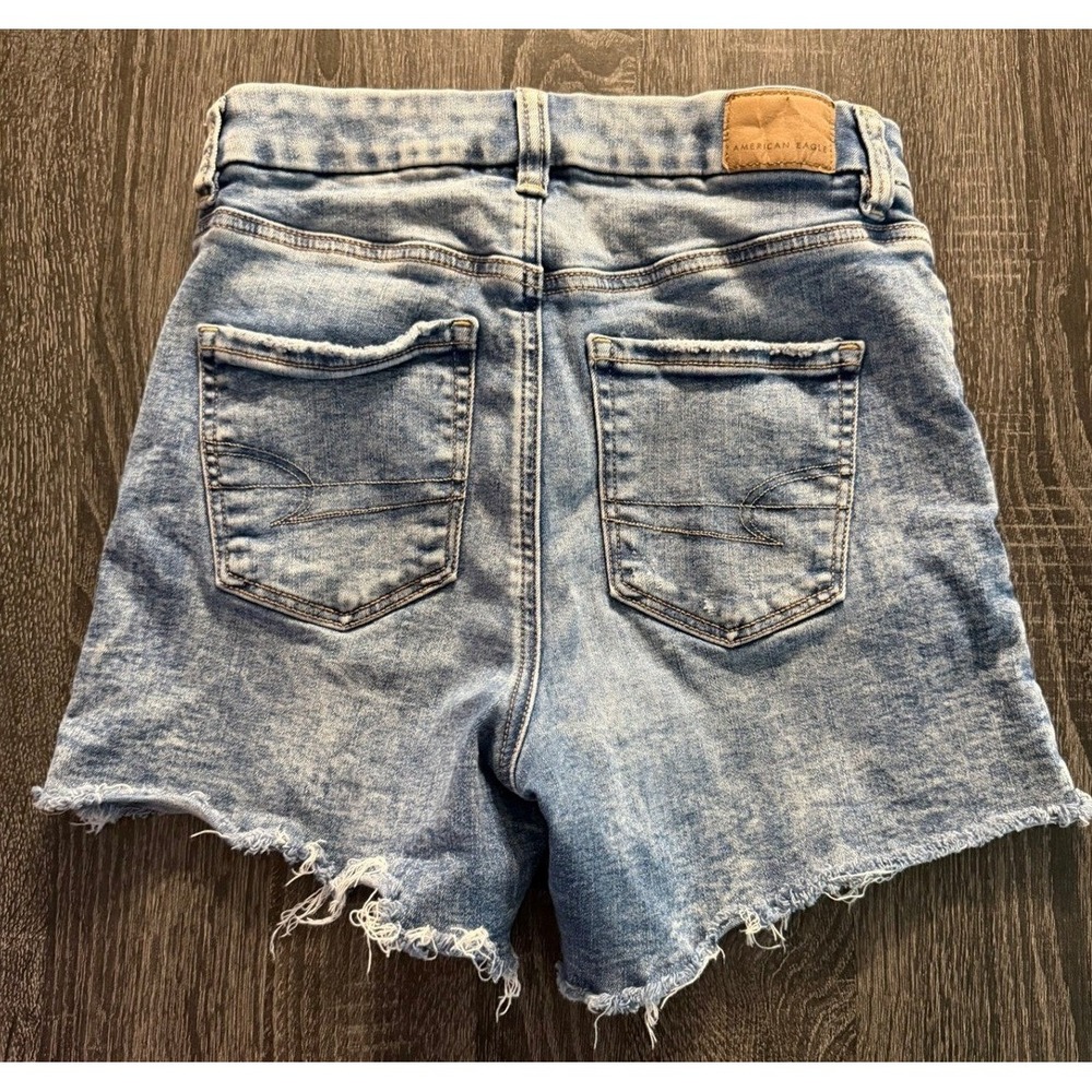 American Eagle Dark‎  Wash Distressed Denim Shorts High Rise Cutoff Women 0 Y2K - Picture 2 of 7